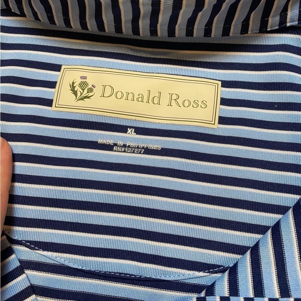 Donald Ross Polo Shirt Mens Large Blue Stripe Short Sleeve Active Polyester Golf - Picture 4 of 6